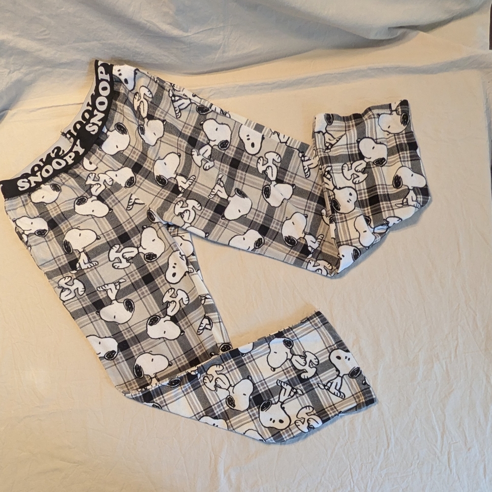 Peanuts Snoopy Checkered Pajama Bottoms - Black and White, With Pockets.